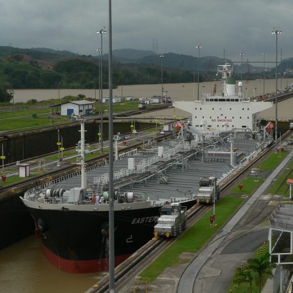 Ship passing through the Panama Canal
