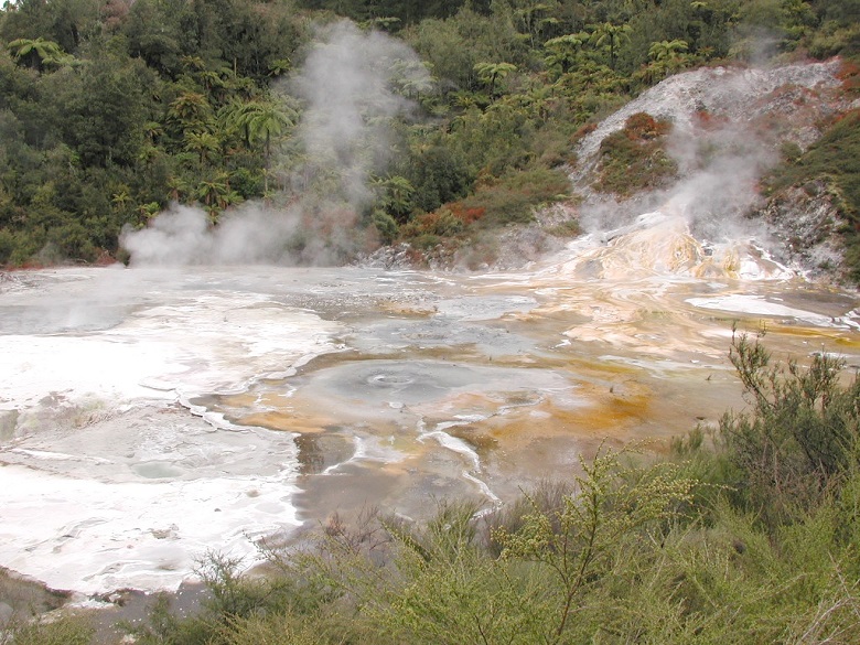 steaming colorful water