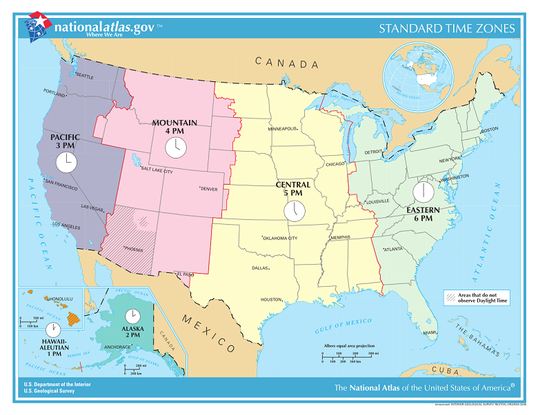 Map of United States with time zones