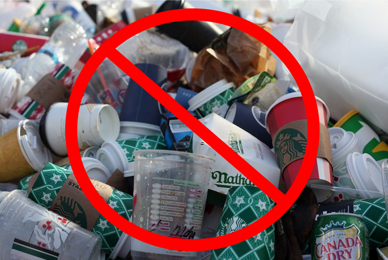 A pile of disposable cups and plastic cans