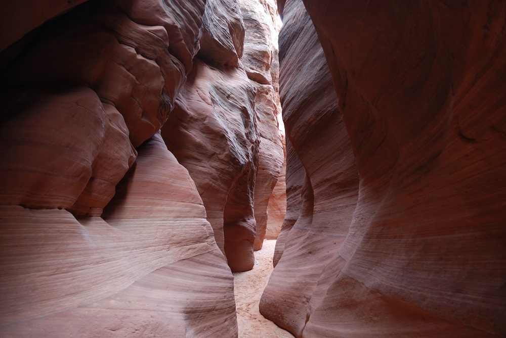 narrow path between pink walls